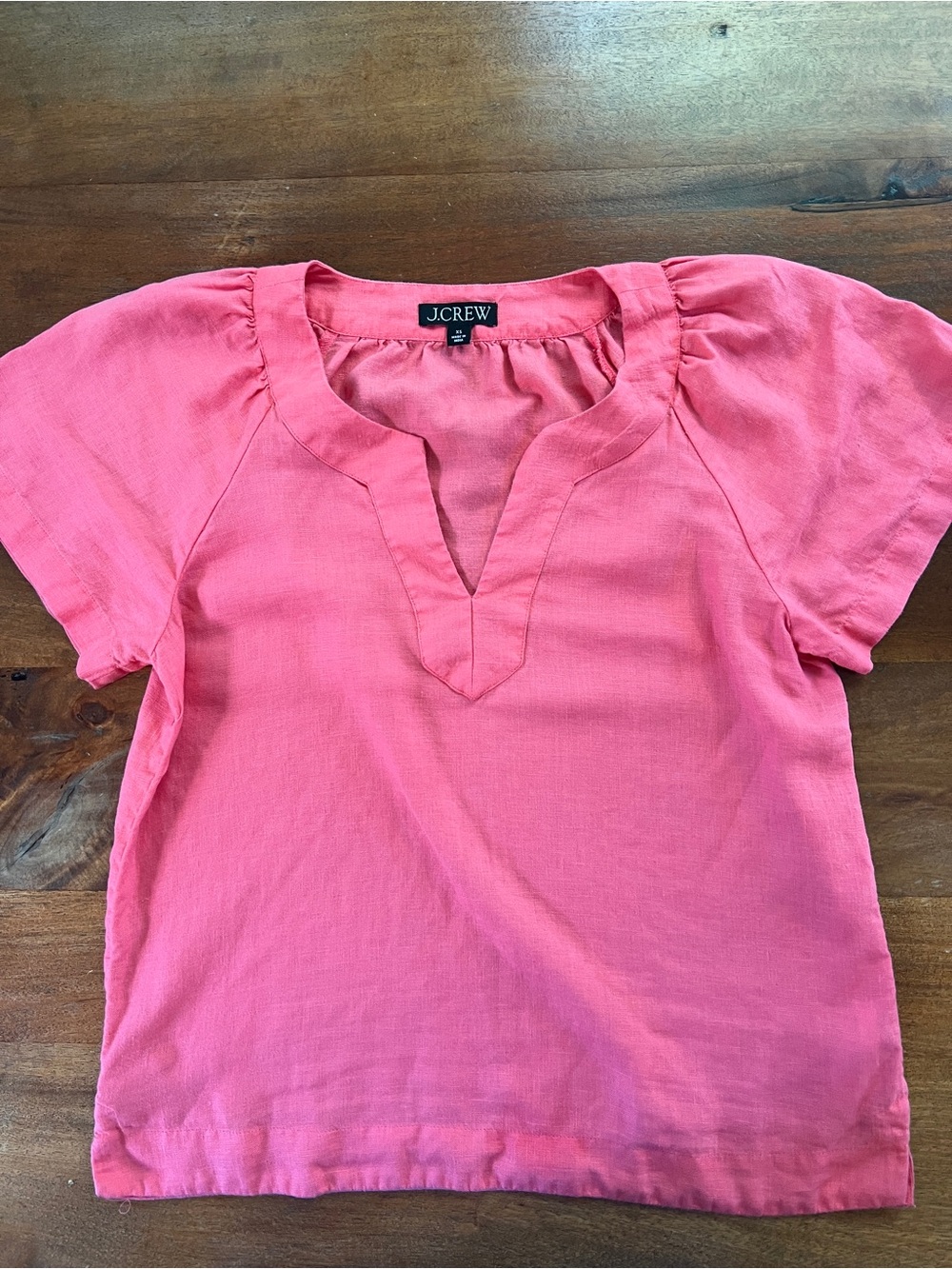 J. Crew 100% Linen V-Neck Top Flutter Short Sleeve Boho Pink Size XS Pullover